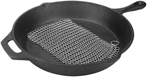 LauKingdom Cast Iron Cleaner - 8x6 Inch Stainless Steel 316 Cleaning Brush Chainmail Scrubber for Cast Iron Pan