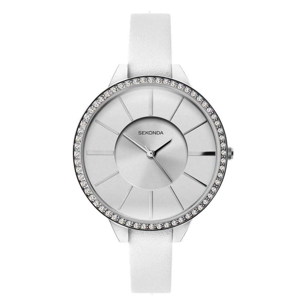Sekonda Ladies Editions Watch with Silver Glitter Dial and White Strap 40002
