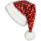 Asikkon Red Sequin Santa Hat for Adults Glittery Christmas Santa Hat for New Year Xmas Festive Holiday Headwear