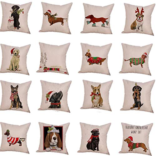 Pillow Case Sofa Bed Home Decor Christmas Dog Linen Cushion Cover Throw Bell (L)