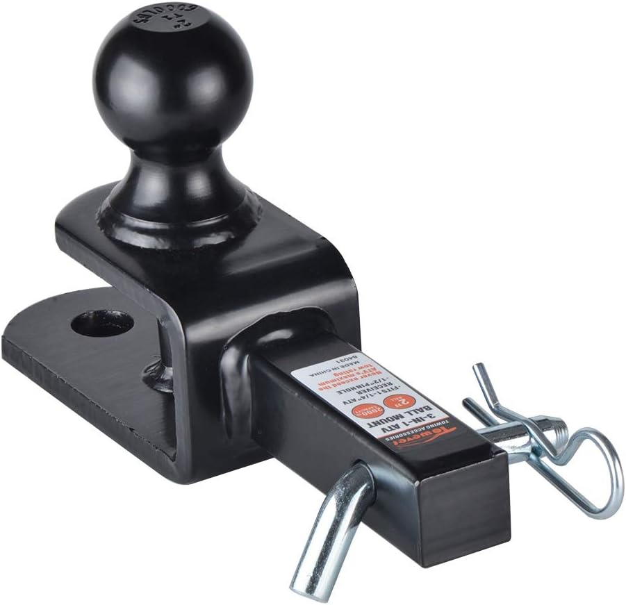 Towever 84031 ATV Hitch Ball Mount 2 inch Ball with 1-1/4 inch Solid Shank, with 1/2 inch Pin & Clip, Rated 2000 lbs: Automotive