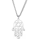 EUEAVAN Hamsa Hand of Fatima Hexagram Necklace Star of David Evil Eye Pendant Jewish Female Protection Amulet Symbol Jewelry Women Men