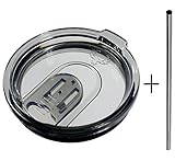 30 Ounce Yeti Replacement Lid with Spill Resistant Sliding Cover + FREE Stainless Steel Straw | Compatible with RTIC, ICONIQ, YETI and SIC 30oz Tumblers (30oz, Smoke)