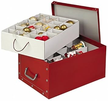 XXL Dekokarton in Rot - formschön und hochwertig. Mit Einsätzen für max. 40 Christbaumkugeln oder Weihnachtsdeko. Karton aus 