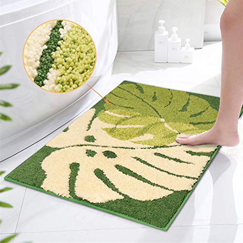 Hi Space Microfiber Tropical Green Leaf Bath Rugs Soft Non Slip Bath