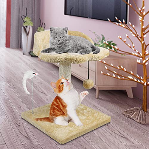 67i Cat Tree Cat Tower with Natural Sisal Scratching Posts Cat Activity Platform Furniture with Hanging Ball and Spring Plush Mouse Toys for Kitten Small Cats (Beige, D-Beige)