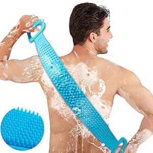 Inmorven-Back-Scrubber-Silicone-Shower-Brush-Body-Brush-Extended-76-cm30-inches-Exfoliating-Body-Scrubber-for-Men-and-Women-Spa-Massage-Skin-Care-Tool-Long-Lasting-and-Easy-to-CleanBlue Inmorven Extended 76 cm/30 inches Back Scrubber Silicone Shower Brush Body Brush Exfoliating Body Scrubber for Men and…