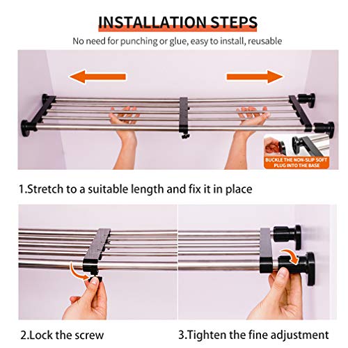 Hershii Expandable Closet Tension Shelf Rod Adjustable Metal Storage Rack Organizer DIY
