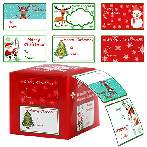 Elcoho 300 Pieces Christmas Self Adhesive Gift Tag Self Stick Stickers Gift Name Tag Christmas Stickers with 6 Different Designs