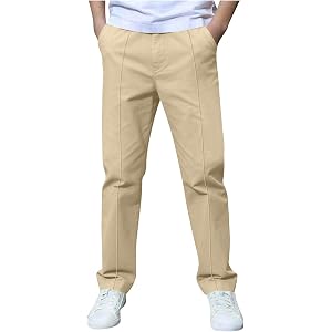 Blczomt Uniform Pants for Boys School Casual Loose Chino Stretch Straight Leg Dress Slacks Teen Youth Wear Clothes 3-14 Years