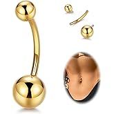 LOAYHOAY 14G G23 Pure Titanium Belly Button Rings for Women Internally Threaded Curved Belly Rings Barbell Navel Rings Hypoallergenic Belly Piercing Jewelry 6-16mm