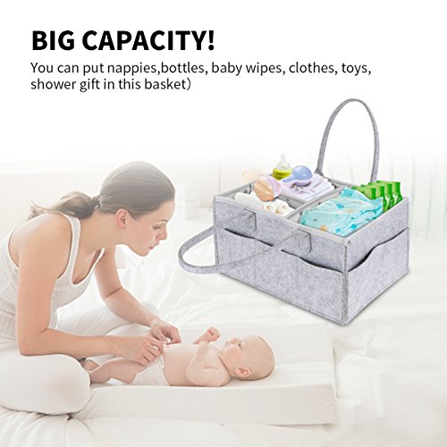 Baby Diaper Caddy Organizer,LC-dolida Nursery Storage Bin with Changeable Compartments,Felt Storage Basket for Diaper,Wipes,and Toys,Portable and Foldable Car Travel Bag-Ideal Gift for Mom Infant Boy&