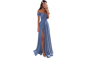 GODCUN Satin Bridesmaid Dresses Long V Neck Ruched Off The Shoulder Formal Prom Dresses for Women