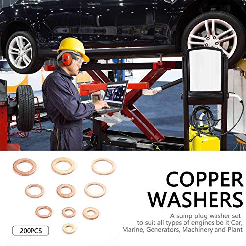 Liobaba 200Pcs Solid Copper Washer M5-M14 Flat Ring Sump Plug Oil Seal Assorted Set Box Electrical Conductivity Thermal Conductivity