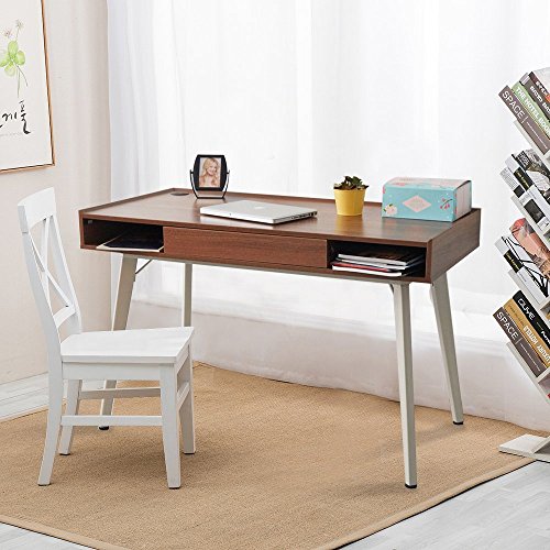 KARMAS PRODUCT 47" Home Office Computer Desk with Drawer,Simple Stylish Design PC Laptop Writing Study Table Multipurpose Workstation Retro Furniture,Wood&Metal,Brown