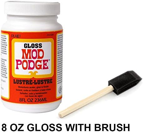 Mod Podge 8 Oz Twin Pack = 16 Oz or Single Pack with Foam Brush All In One Available in Gloss and Matte (8 Oz Gloss with Brush)
