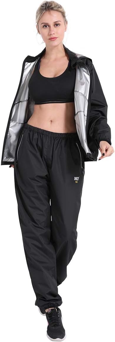 DNRZY F.I.T Sweat Sauna Suit Weight Loss for Men and Women, Long Sleeve Waterproof Black Workout Clothes Hooded Jacket Pants for Men and Women : Sports & Outdoors