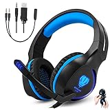 Gintenco Gaming Headset for Xbox One PS4 Foldable Noise Cancelling Ear Headphones with Microphone and LED Lights Surround Stereo Volume Control Headsets for PC Laptop Mac Nintendo Switch Game (Blue)