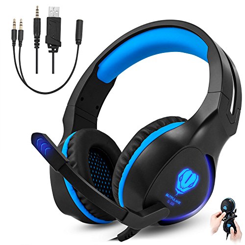 Gaming Headset for Xbox One PS4 PC, Gintenco Foldable Noise Cancelling Ear Headphones with Microphone and LED Lights Surround Stereo Volume Control Headsets for Laptop Mac Nintendo Switch Game (Blue) Gaming Headset for Xbox One PS4 PC, Gintenco Foldable Noise Cancelling Ear Headphones with Microphone and LED Lights Surround Stereo Volume Control Headsets for Laptop Mac Nintendo Switch Game (Blue)
