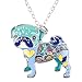 BONSNY Love Heart Enamel Zinc Alloy Metal Pug Dog Necklace Bulldog Animal pendant 18
