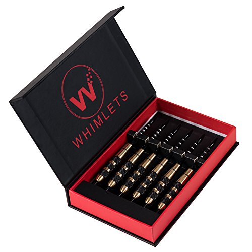 Whimlets Professional Darts Set-6 Steel Tip Darts with Black Aluminium Shafts and 9 Standard Flights+Dart Sharpener+Free eBook+Premium Case, 20 Grams Brass Darts-Perfect for All Levels