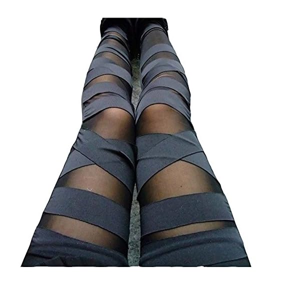 Dikoaina-Women-Girls-Sexy-Solid-Color-Bandage-Mesh-Leggings-Black-One-Size