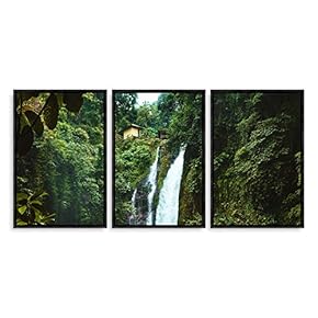 3 Piece Framed Canvas Wall Art for Living Room, Bedroom Waterfall in Deep Forest of Croatia Canvas Prints for Modern Home Decoration Ready to Hang - 16"x24"x3 Panels