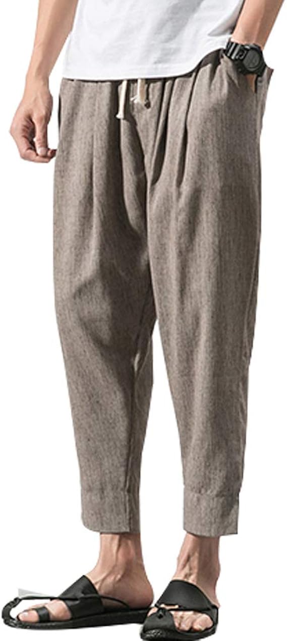 Amazon サルエルパンツメンズ ロングパンツ九分丈 袴パンツ 綿麻 ゆったりパンツメンズ リネン ワイドパンツ ポケット付け 無地 調整紐 通気性７分丈ズボン大きいサイズ ロングパンツ 通販