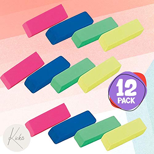 Kicko Neon Bevel Eraser 12 Pack Jumbo Classic Rectangular Shaped