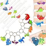 Mini Dinosaur Birthday Party Favor Bracelets Keychains Goodie Bag Fillers, 32pc Set