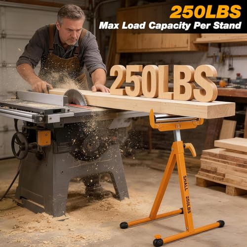 Shall Lot de 2 supports à rouleaux pliants – Capacité de charge de 113,4 kg – Hauteur réglable de 70 à 109 cm – Pour sciage à table – Travail du bois Servante à Rouleau