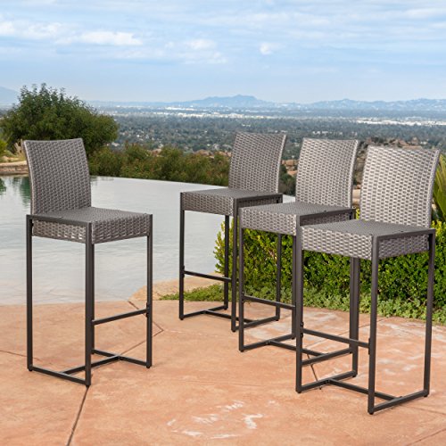 GDFStudio Conrad Patio Furniture Outdoor Bar Stools (Grey) (Wicker