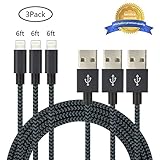 iPhone Cable,Aonsen 3Pack 6FT Charging Cord Nylon Braided - USB Lightning Cable Charger for iPhone 7,SE,5,5s,6,6s,6 Plus,iPad Air,Mini,iPod(Navy & Black)