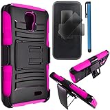 LG L31G / LG Access LTE Case Combo by ICE-CLEAR(TM)-HERCULES Dual- Layer Hard/Gel Hybrid Kickstand Armor Case w/ Holster (Black/Pink)+Touch Screen Stylus