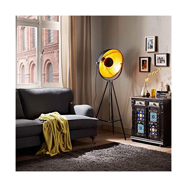 Butlers Satellight Standleuchte aus Metall 165x60 cm - Stehlampe in Schwarz-Gold - Lampe im Retro Factory-Design – Bild 3