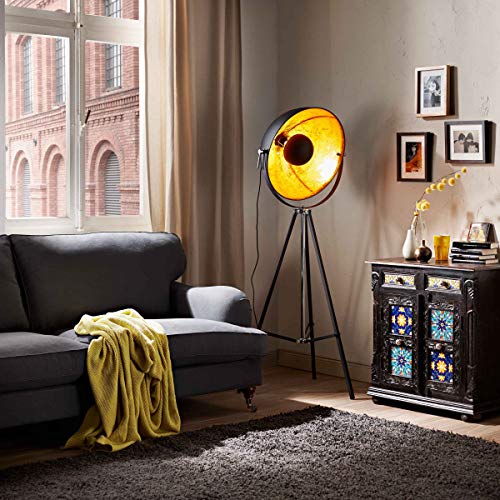 Butlers Satellight Standleuchte aus Metall 165x60 cm - Stehlampe in Schwarz-Gold - Lampe im Retro Factory-Design – Bild 3
