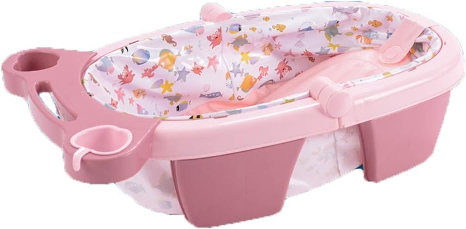 Bathtub Bathing Tub Shower Basin Portable Non Slip Foldable Freestanding Comfortable Eco-Friendly Folding Household Newborn Toddler Baby Infant Kids (Color : Pink)