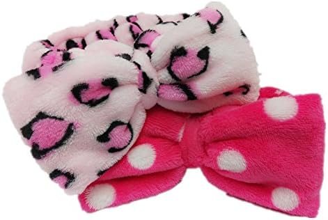 Cute Soft Stretchy Keeping Hair Back Bow Headbands Hair Band for Shower Spa Mask Facials and Makeup (Rose and Pink Leopard)