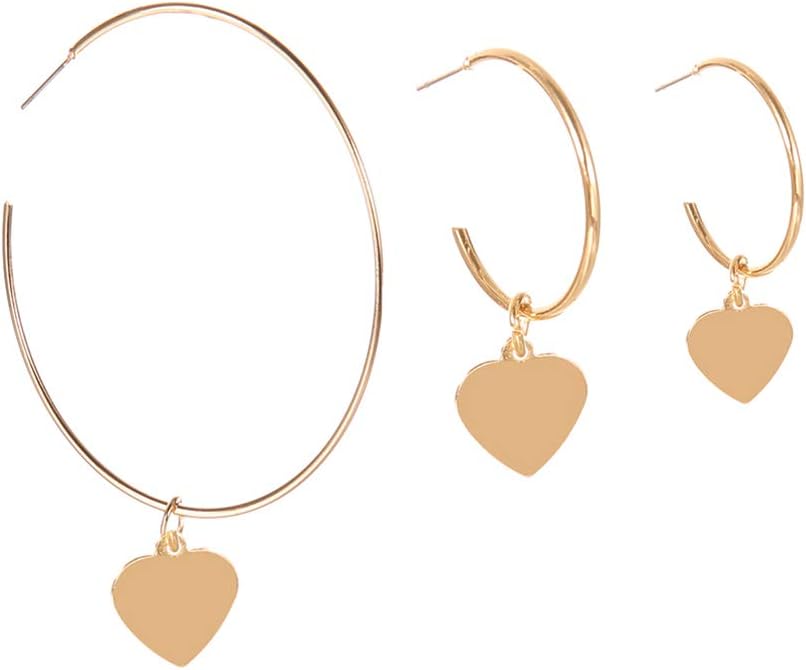 HYhy Heart Hoop Earrings Set 3 PCS Love Heart Dangle Circle Earrings Hollow Round Shape Drop Hoop Earings
