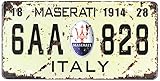 Maserati 1914 6AA 828 Italy Vintage Auto License Plate, Embossed Tag Size 6