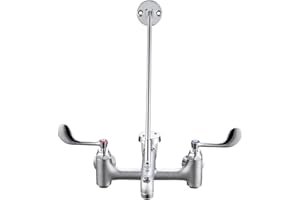 [CA. Available] Sepaitek Commercial Mop Sink Faucet Slop Sink with Wrist Blade Handle, Industrial Wall Mount Utility Faucet with Vacuum Breaker 3/4" Hose Thread, 8" Center Adjustable, Brass Casted