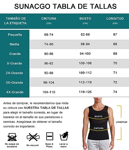 SUNACGO - Camiseta Interior Deportiva para Hombre Body Faja Moldeador de Compresión Camisa de Reductora para el Cuerpo Control de Abdomen