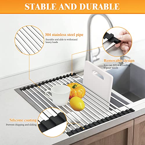 GTING Dish Drying Rack 17.5" x 15", Over Sink Roll Up Large Dish