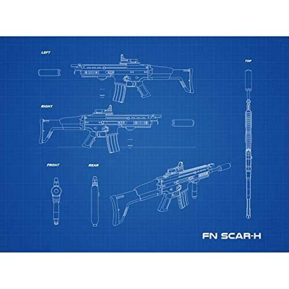 Artery8 FN SCAR-H Machine Gun Assault Rifle Blueprint Plan Art Print Canvas Premium Wall Decor Poster Mural