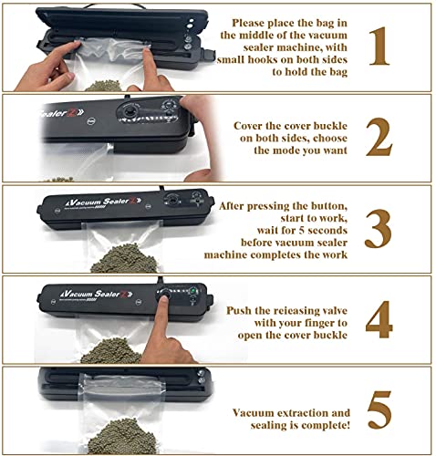 Macchina Sottovuoto per Alimenti, 2 in 1 Professionale Sottovuoto Macchina, Automatica Portatile Macchina Sottovuoto, Macchina per Sottovuoto Foodsaver con 10 Sacchetti (Nero)