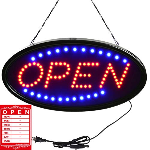 Open LED Sign,LED Business Open Sign Include Business Hours Sign Advertisement Board Electric Display Sign,18.9x9.84inch Two Modes Flashing&Steady Light for Business,Walls,Window,Shop,Bar,Hotel