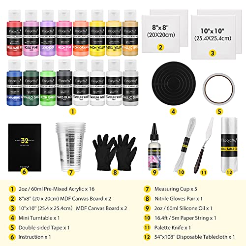Magicfly 16 Colors Paint Pouring Kit, Premixed Acrylic Pouring Paint