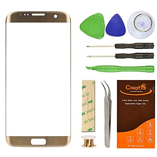 Front Outer Touch Screen Lens Glass Replacement for Samsung Galaxy S7 Edge,CrazyFire Screen Lens Glass for Samsung Galaxy S7 Edge G935V G935P G935F G935T G935A with Repair Tool Kit(Glod)