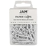 JAM PAPER Colorful Standard Paper Clips - Regular 1 Inch - White Paperclips - 100/Pack