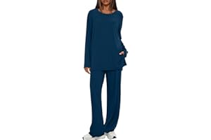 Darong Women's 2 Piece Lounge Set Casual Long Sleeve Crew Neck Tops Wide Leg Pants Travel Airport Outfit Matching Sets